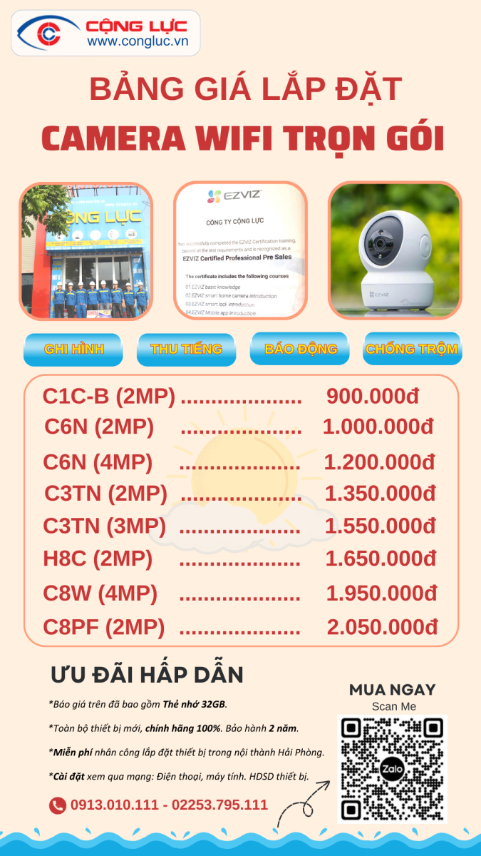 bảng giá lắp đặt camera wifi giá rẻ nhất tại hải phòng