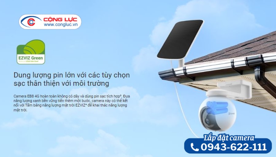 Camera Sim 4G Ezviz EB8 2K dung lượng pin lớn, thân thiện với môi trường