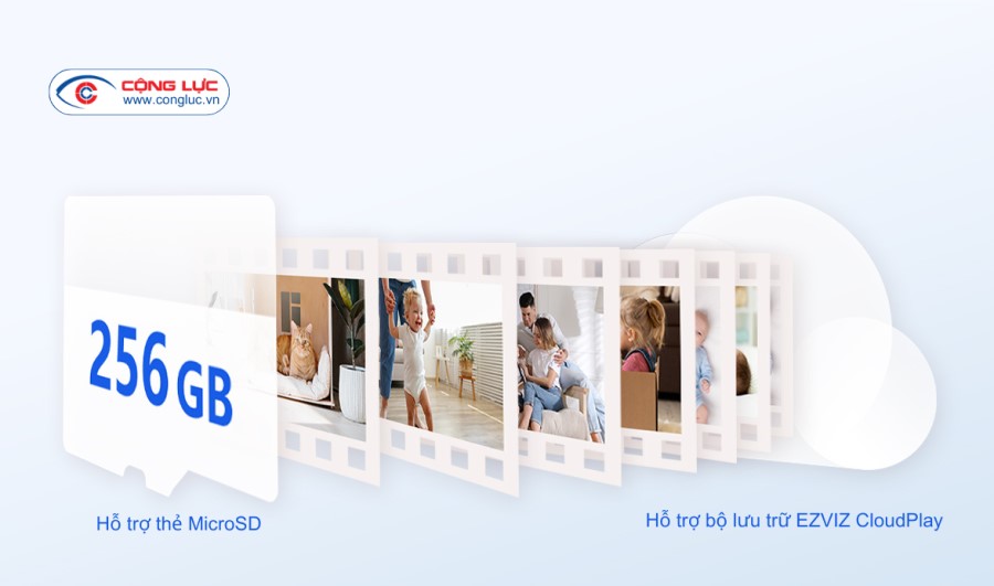 Ezviz E6 3k 5MP lưu trữ dữ liệu trên thẻ nhớ và icloud