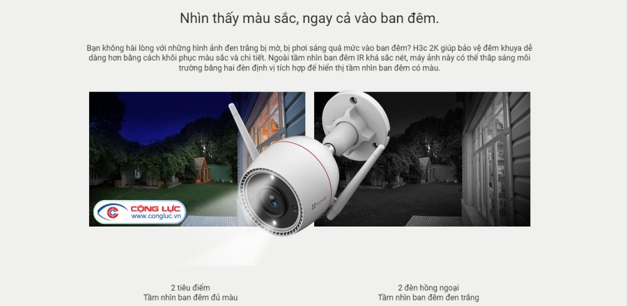 camera wifi ezviz h3c 3mp nhìn thấy màu sắc vào ban đêm