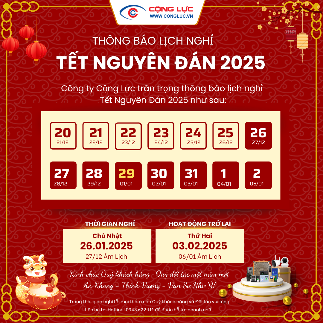 Công ty Cộng Lực thông báo lịch nghỉ tết nguyên đán Ất Tỵ 2025