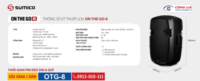 thông số kỹ thuật sản phẩm loa sumico otg 8 giá rẻ