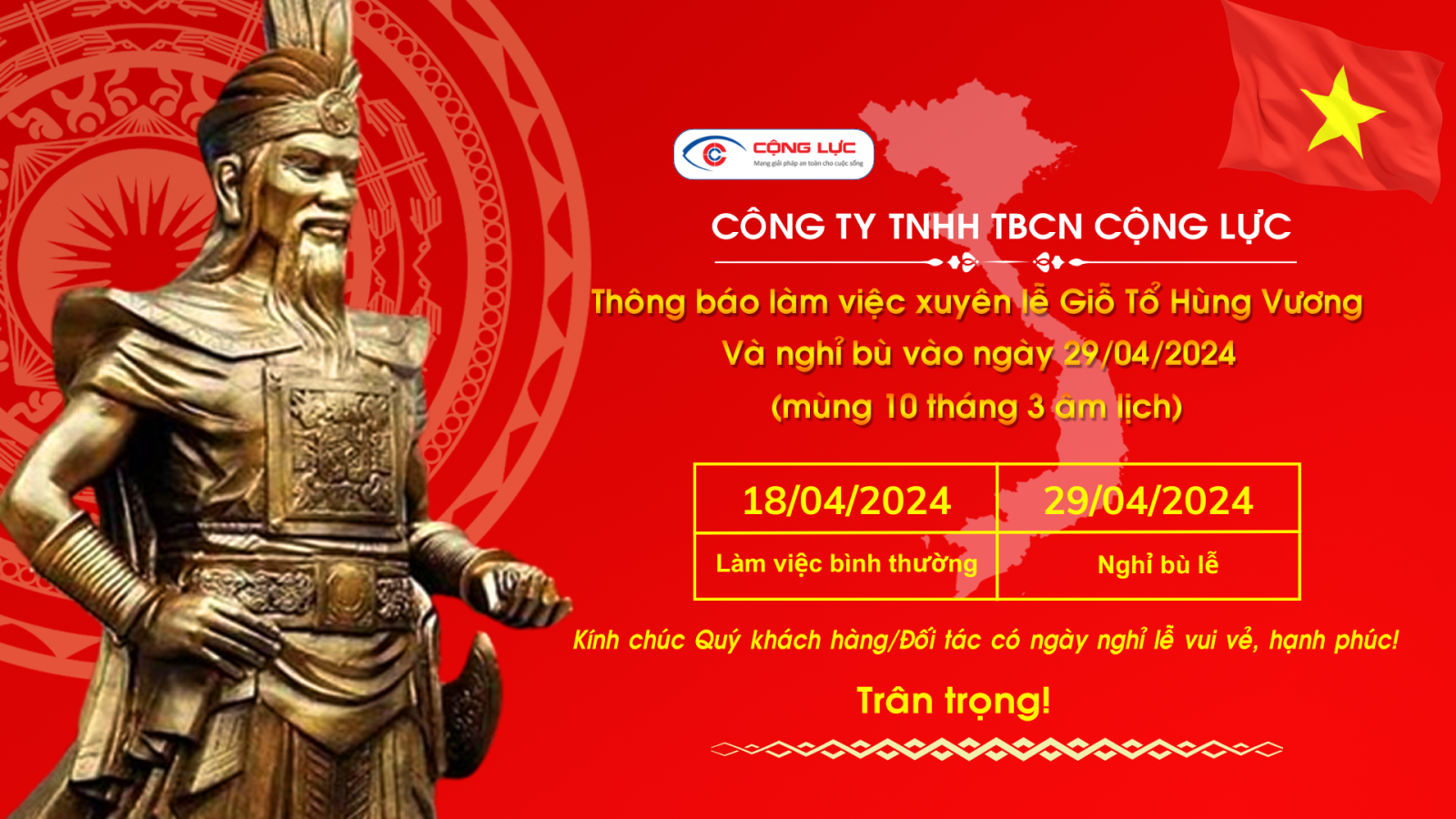 Cộng Lực thông báo lịch làm việc xuyên lễ giỗ tổ hùng vương 10 tháng 3