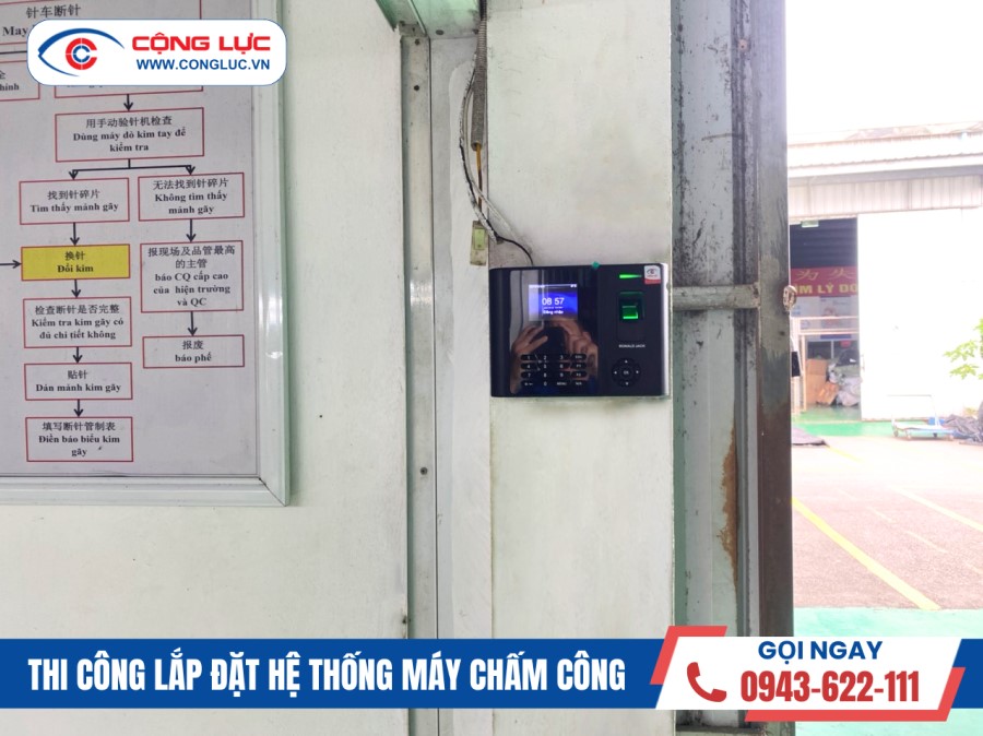 lắp máy chấm công vân tay ronald jack x958c ở nhà xưởng oanh vân huyện tiên lãng