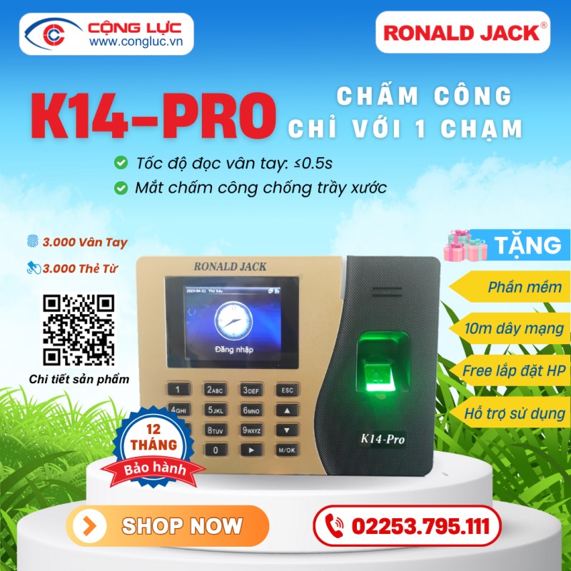 lắp đặt máy chấm công vân tay Ronald Jack K14 pro miễn phí