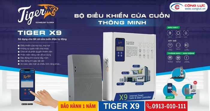 trọn bộ điều khiển cửa cuốn từ xa trên di động tiger x9 chính hãng