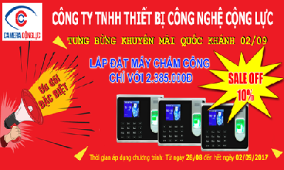 Giảm giá ngay 10% khi lắp đặt máy chấm công nhân dịp quốc khánh 02/09