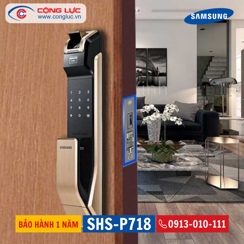 Khóa cửa vân tay thẻ từ Samsung SHS P718 Gold