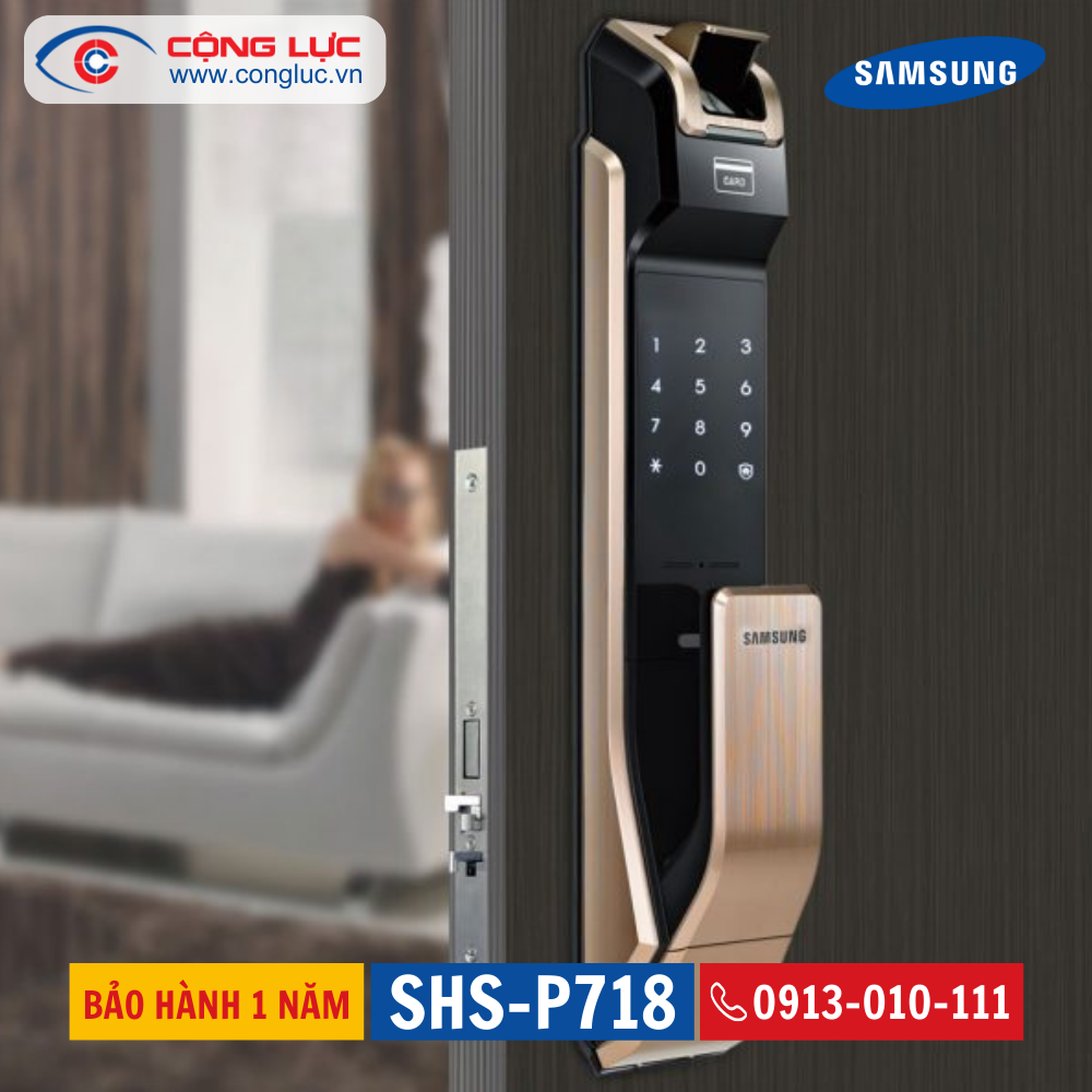 Khóa cửa vân tay thẻ từ Samsung SHS P718 Gold