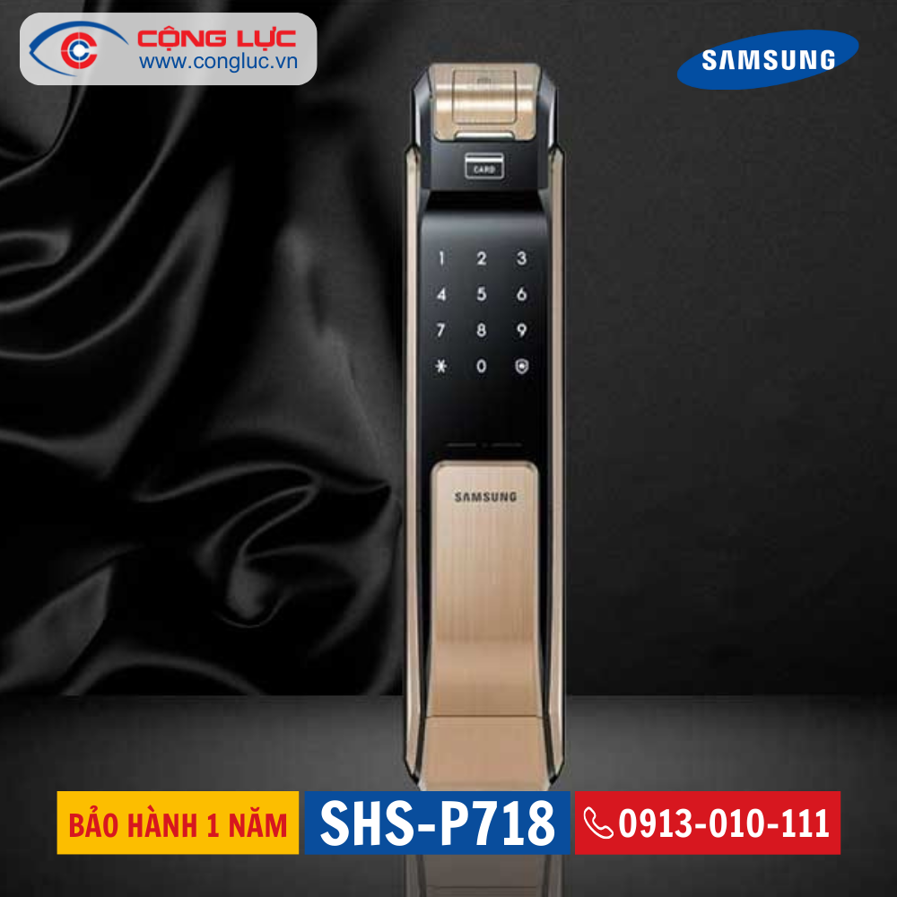 Khóa cửa vân tay thẻ từ Samsung SHS P718 Gold