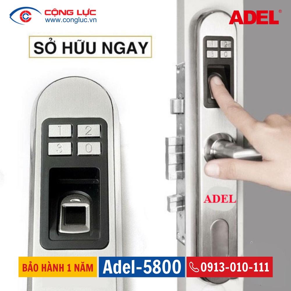 Khóa vân tay cửa nhôm kính Adel 5800