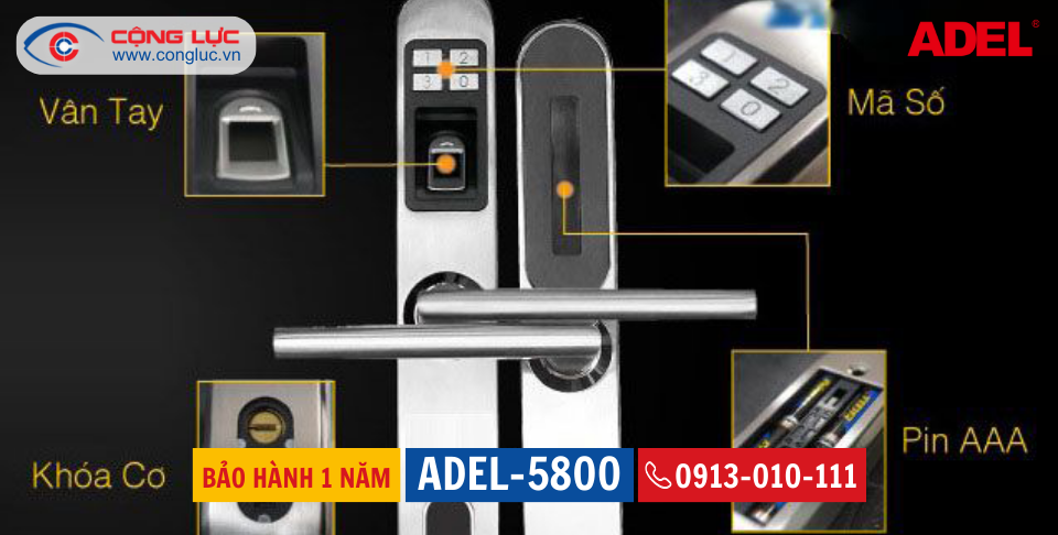 Khóa vân tay cửa nhôm kính Adel 5800