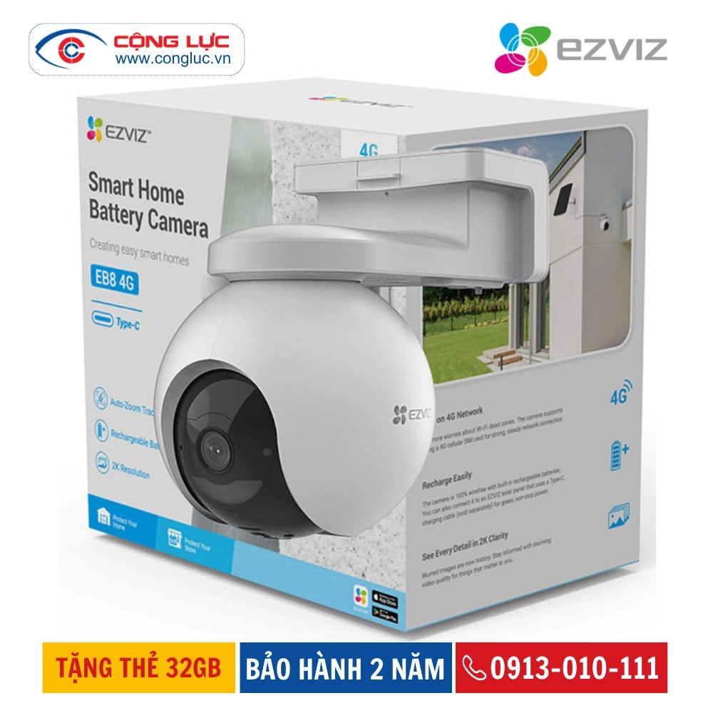 Camera Wifi Quay Quét Dùng Pin EZVIZ EB8 4G 2K