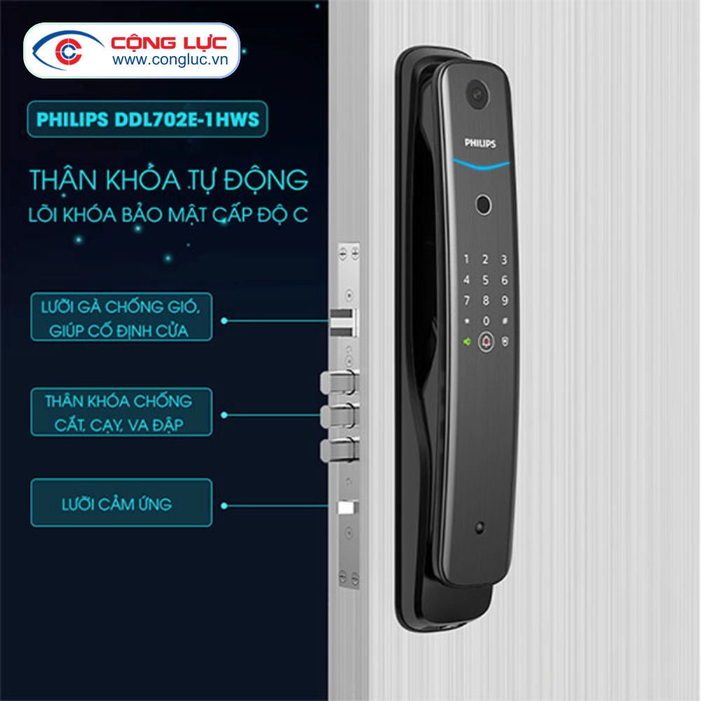 Khoá Cửa Vân Tay Có Camera Philips DDL702-1HWS