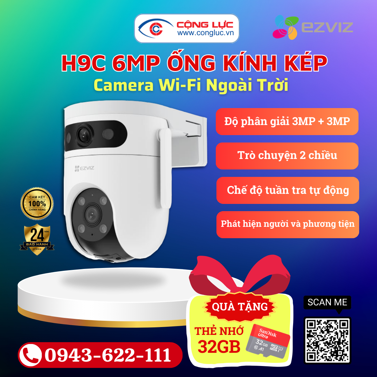 Camera Wifi 2 Mắt Ezviz H9C 6MP