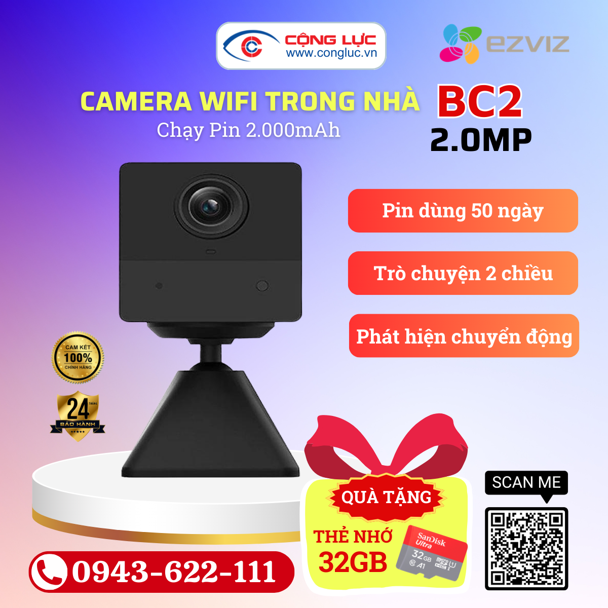 Camera Wifi Ezviz BC2 Chạy Bằng Pin