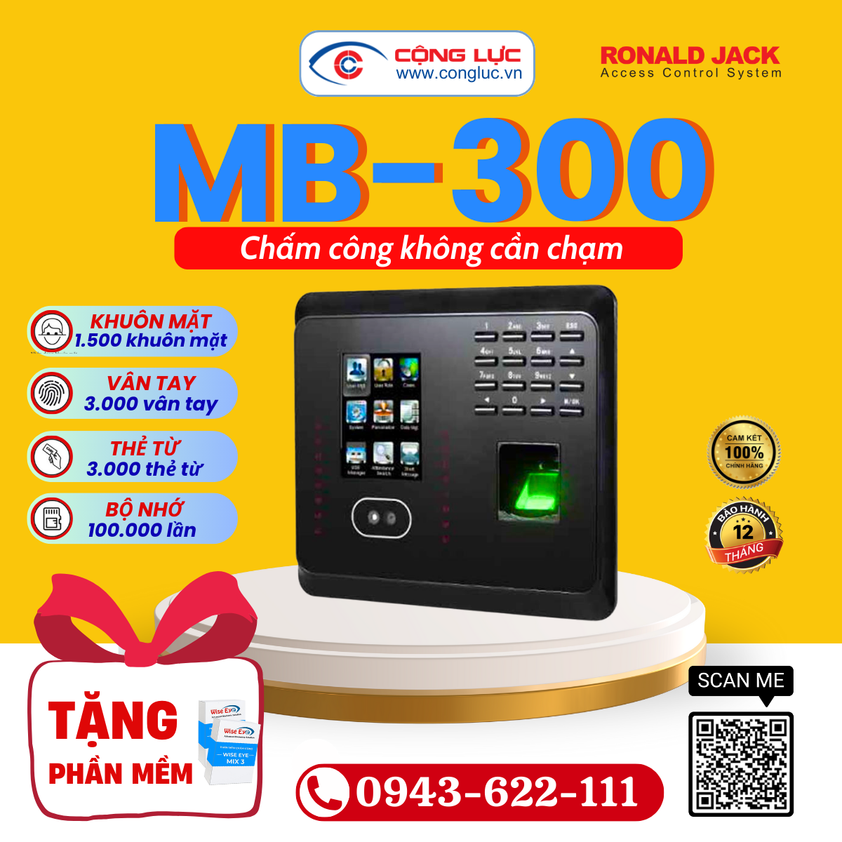 Máy Chấm Công Khuôn Mặt Ronald Jack MB-300
