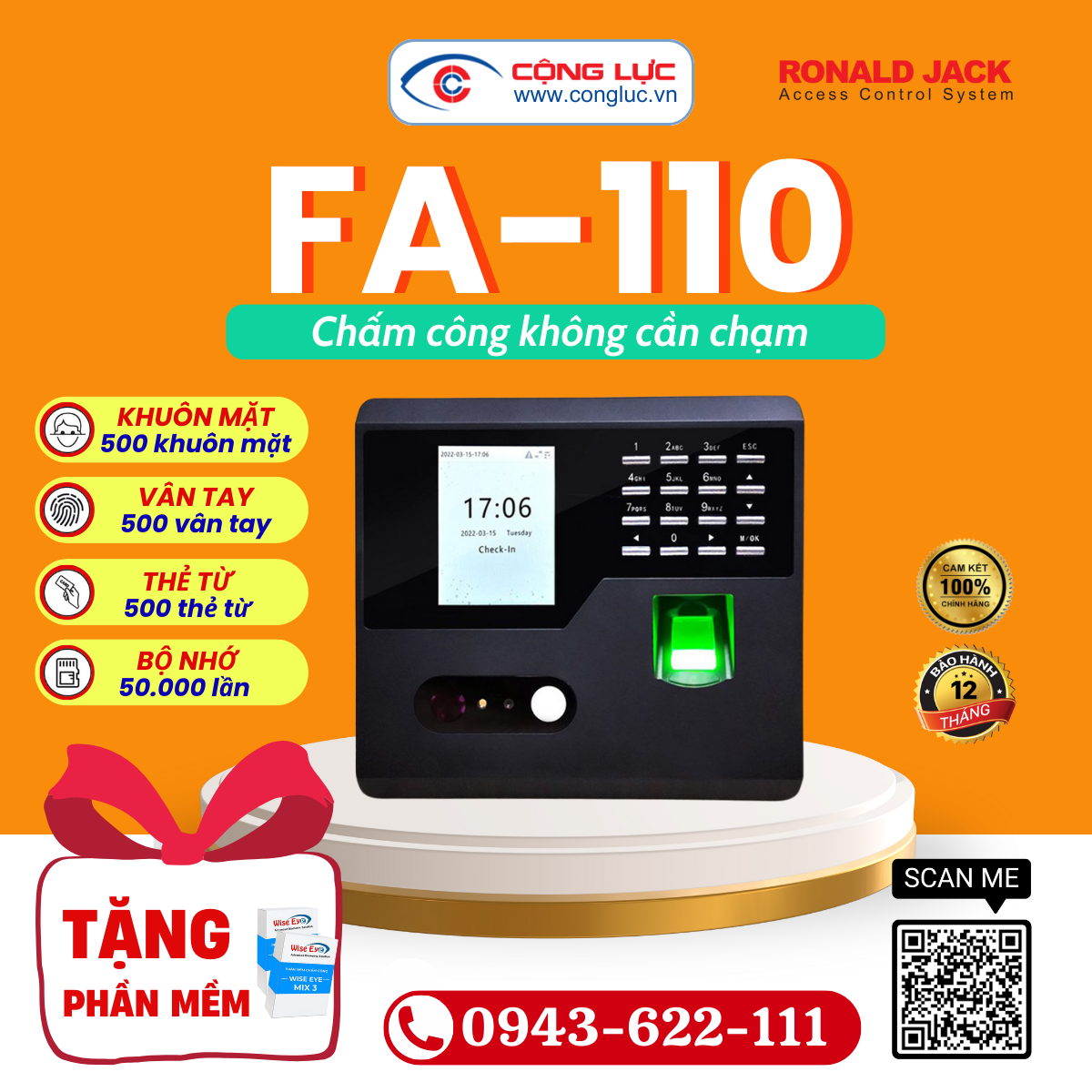 Máy Chấm Công Khuôn Mặt Ronald Jack FA-110