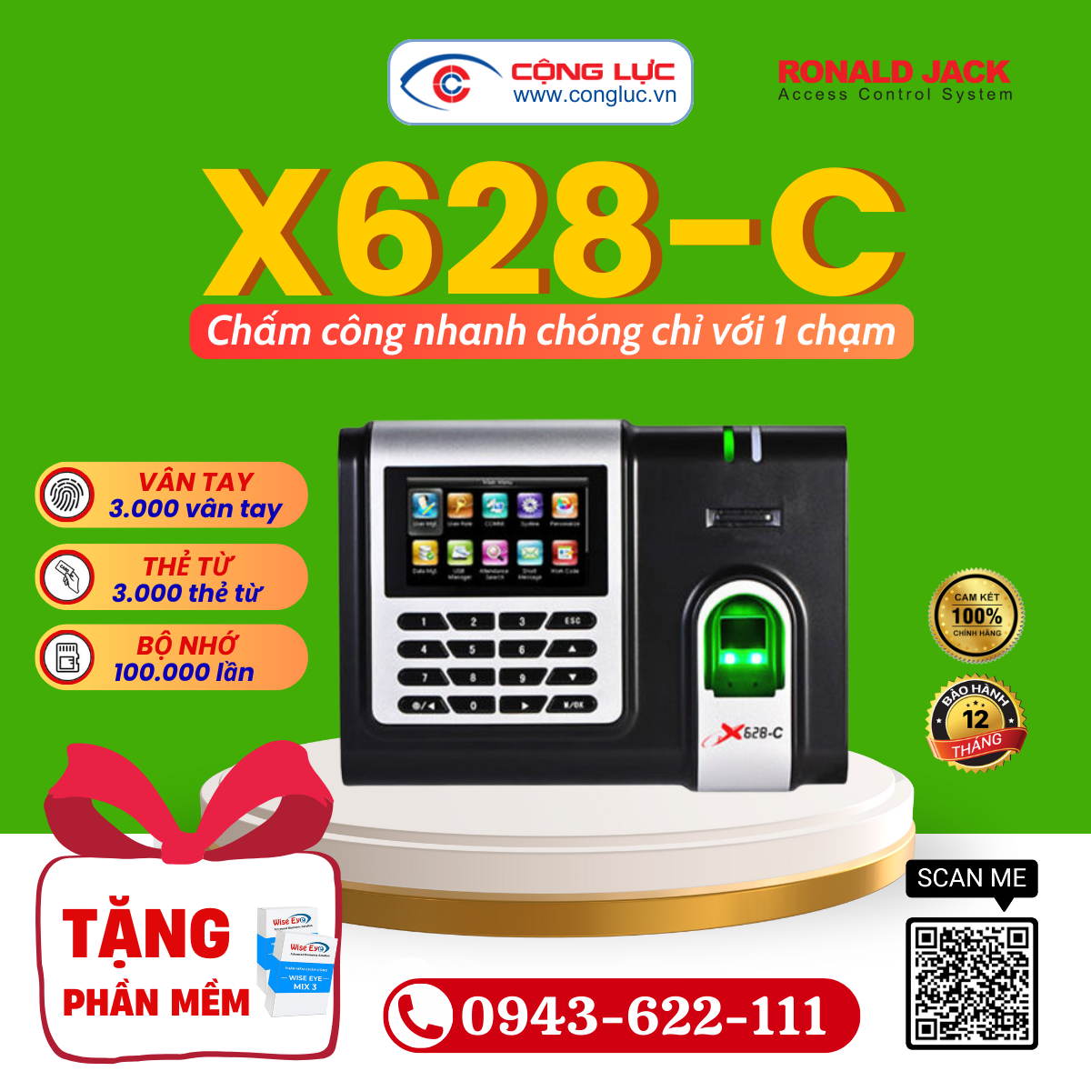 Máy chấm công vân tay Ronald Jack X628-CID
