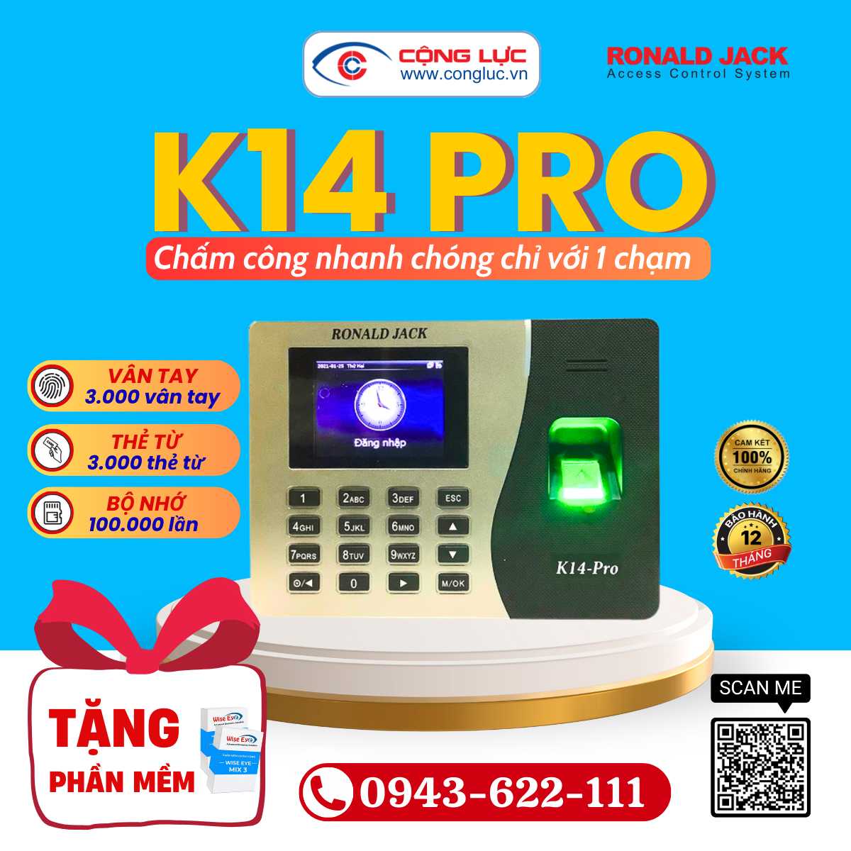 Máy Chấm Công Vân Tay Ronald Jack K14 PRO