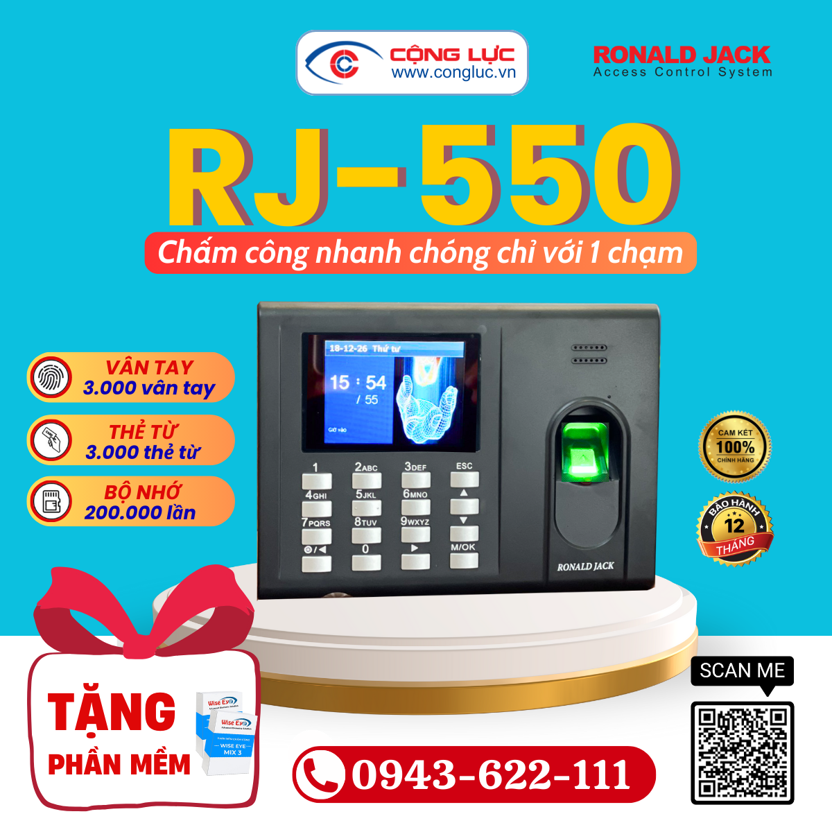 Máy Chấm Công Vân Tay Ronald Jack Rj550 PRO