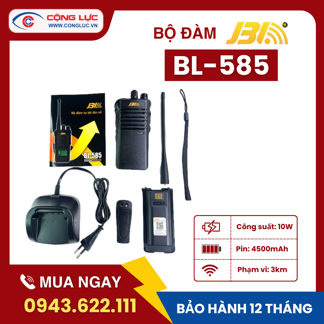Máy Bộ Đàm JBL BL-585. Tự Dò Tần Số. Màn Hình Đèn Led Báo Kênh+Pin