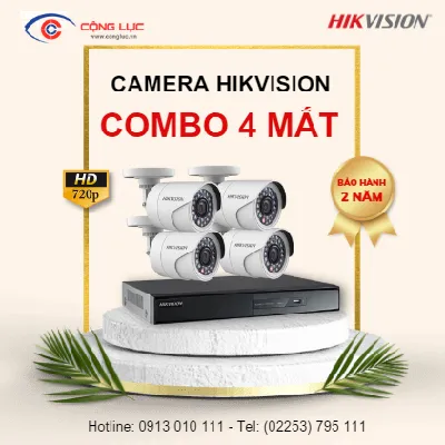 Trọn bộ 4 Camera Hikvision 1.0MP