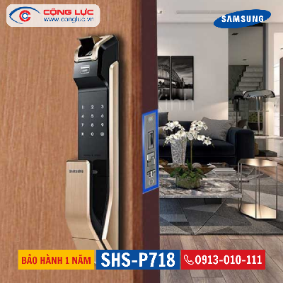 Khóa cửa vân tay thẻ từ Samsung SHS P718 Gold