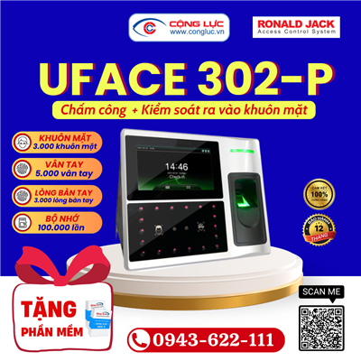 Máy Chấm Công Khuôn Mặt + Vân Tay + Lòng Bàn Tay Ronald Jack UFACE 302-P