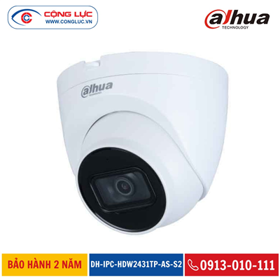 Camera IP Dome Dahua 4MP DH-IPC-HDW2431TP-AS-S2 Hồng Ngoại 30 Mét