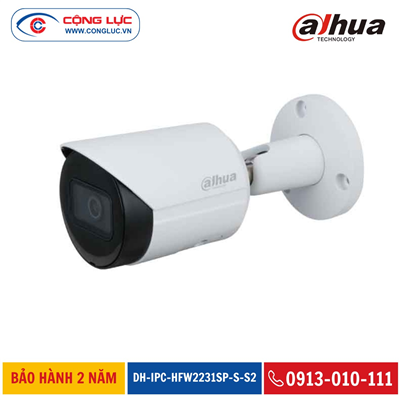Camera IP Thân Dahua 2MP DH-IPC-HFW2231SP-S-S2 Hồng Ngoại 30 Mét