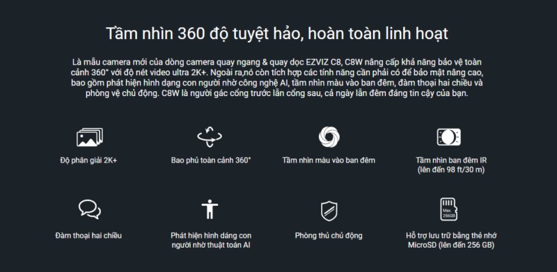 tính năng đặc biệt của Camera wifi ezviz c8w 4mp giá rẻ