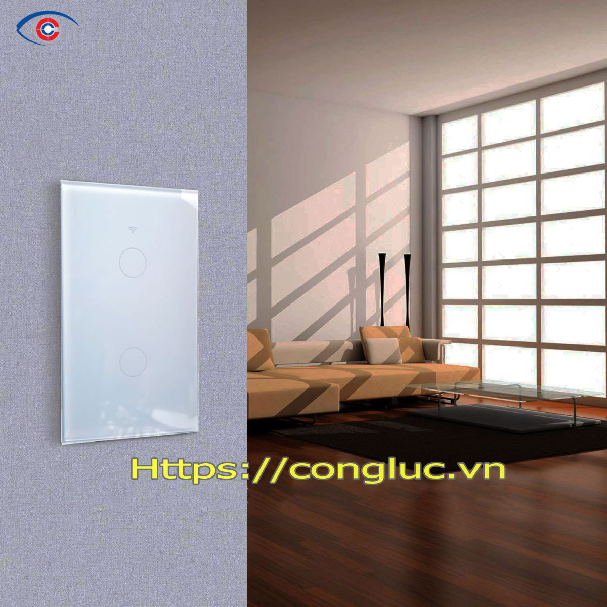Công tắc cảm ứng wifi 2 nút điều khiển qua điện thoại
