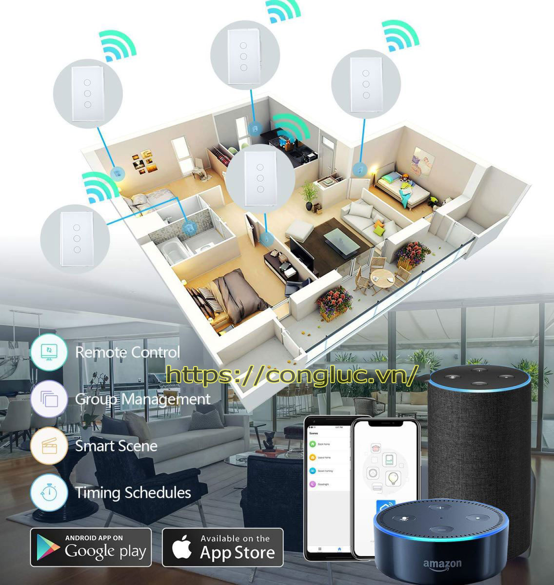 Công tắc điện cảm ứng wifi 3 nút giá rẻ