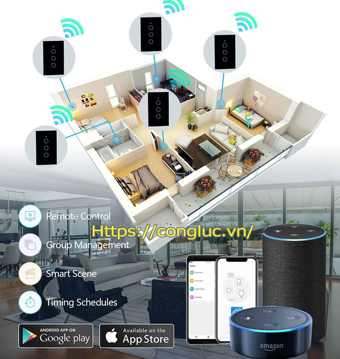 Sơ đồ hệ thống Công tắc cảm ứng bằng wifi 3 nút 