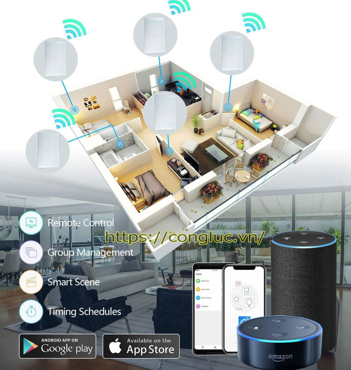 Công tắc điện cảm ứng wifi 1 nút trắng thông minh
