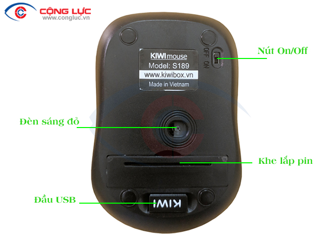 Mặt sau chuột không dây kiwi s189 chính hãng