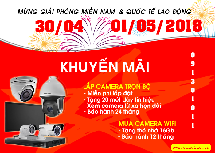 Khuyến mãi camera quan sát chào mừng giải phóng miền Nam 30.04 và quốc tế Lao động 01.05.2018