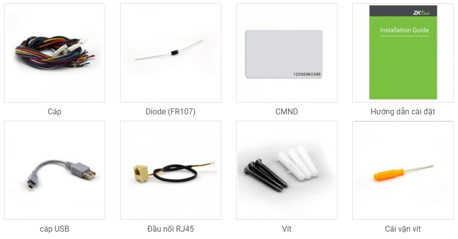 Phụ kiện đi kèm thiết bị kiểm soát cửa ra vào ZKteco TF1700